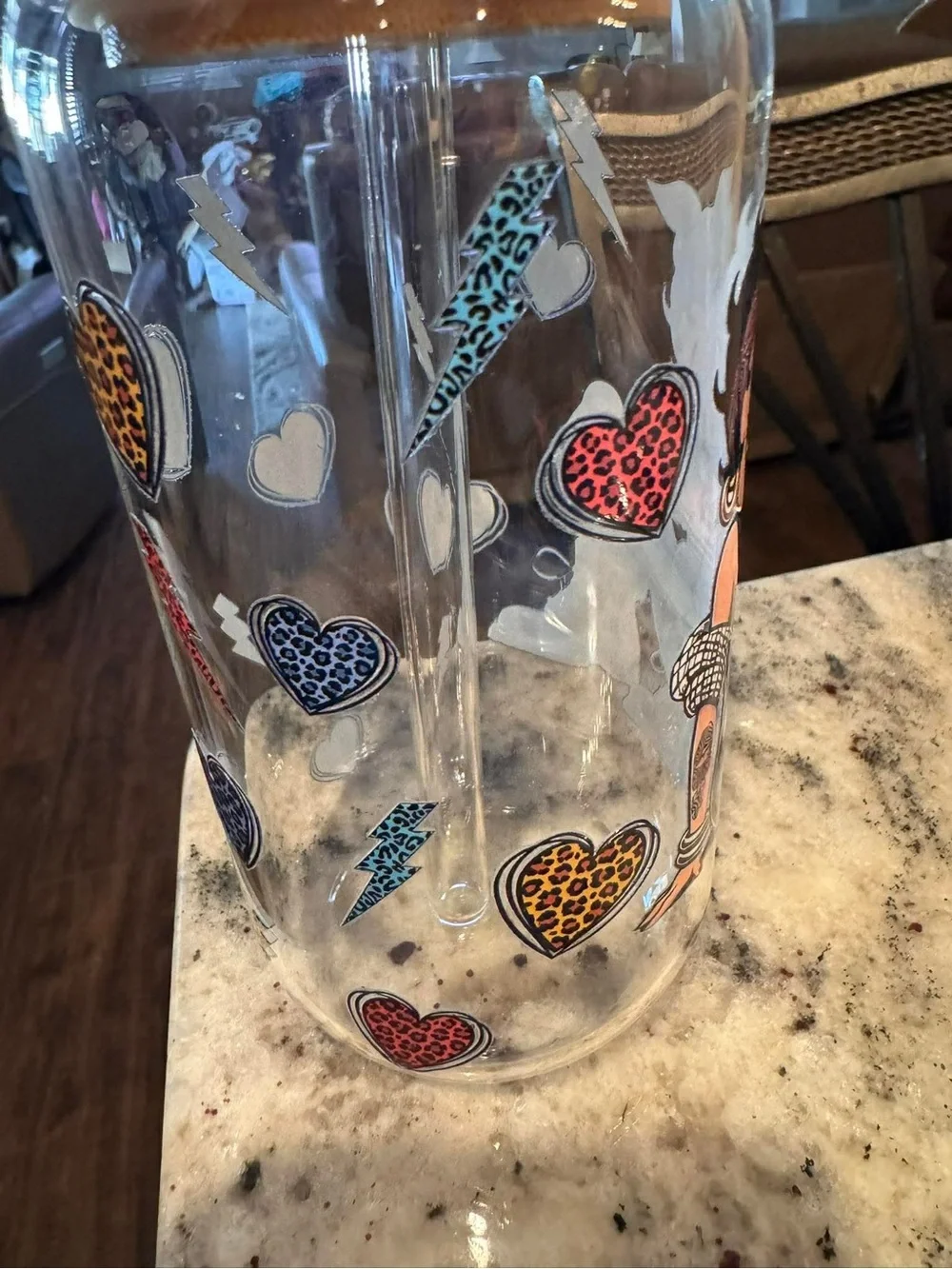 Betty Boop Glass Tumbler with Bamboo Lid and Straw - Multi